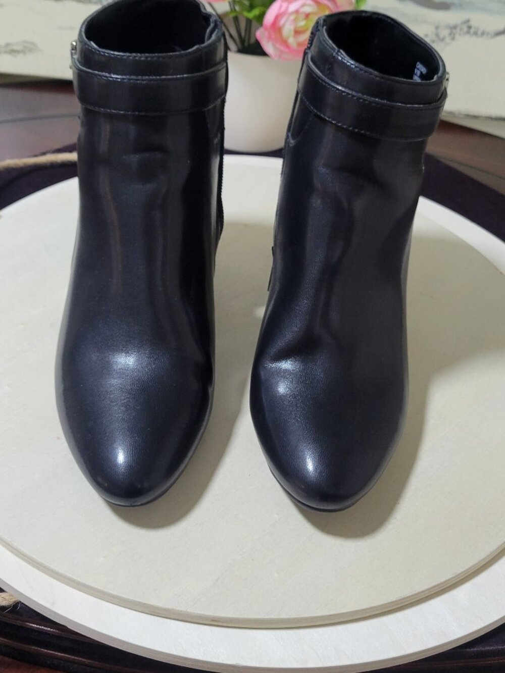 Chaps Cassaday Black Faux Leather Bootie Pumps [Item #SBOO01]